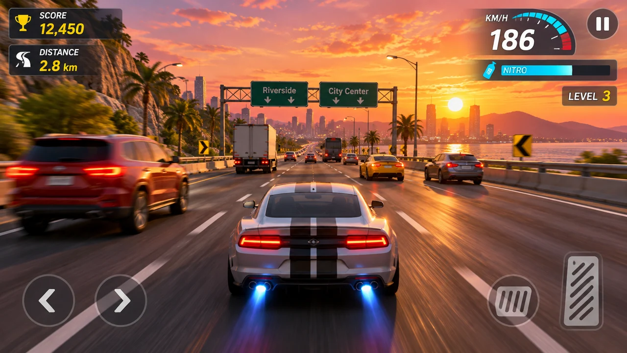 Illustrative concept art for Highway Rush 3D; not actual gameplay